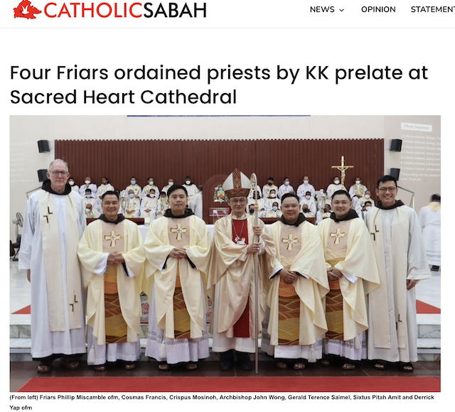Four Friars Ordained Priests by KK Prelate at Sacred Heart Cathedral – Catholic Sabah News