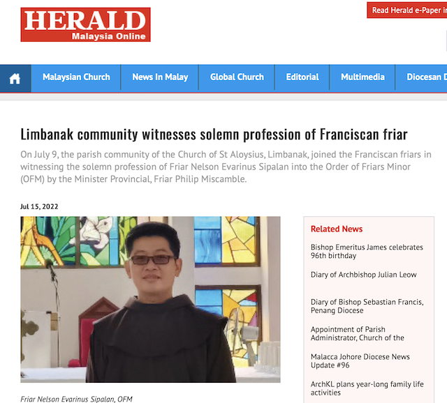 Limbanak Community Witnesses Solemn Profession of Franciscan Friar – Herald Malaysia